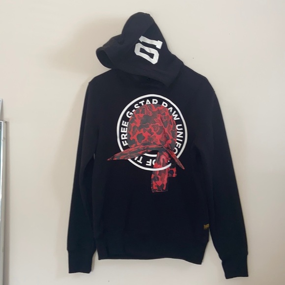 G-Star Raw black/red graphic 01 hoodie | Men's Small | Like New - Picture 2 of 7